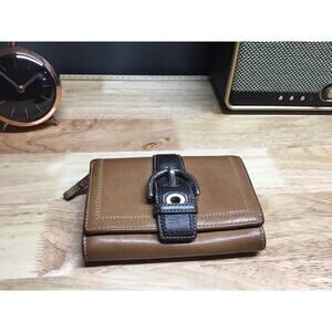 COACH Two-Fold Wallet Leather BEG Women's